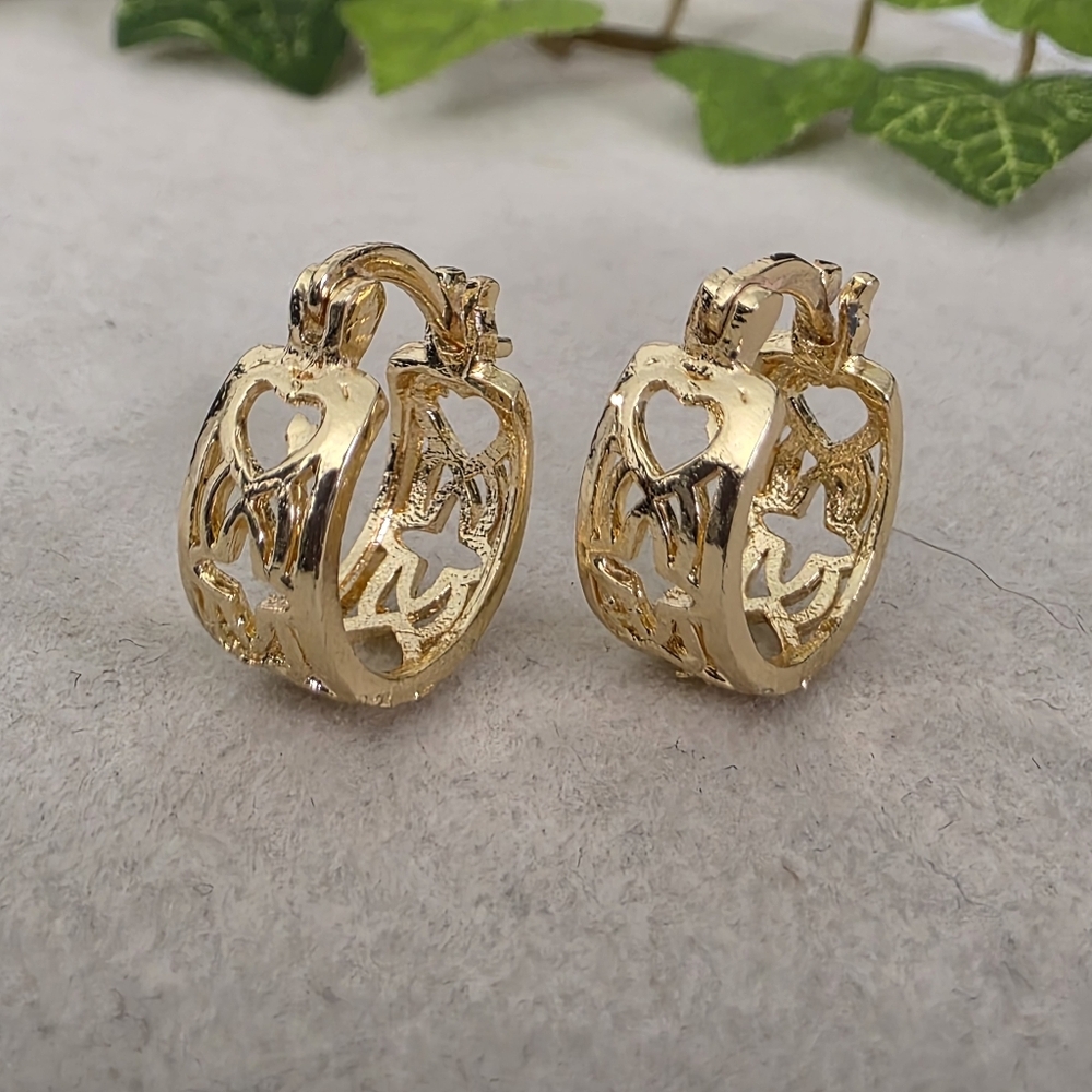 Gold Filled Small Hoop Earrings Heart Detail
